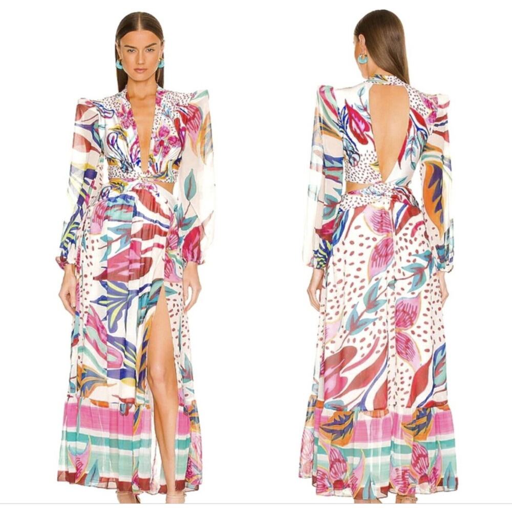 PatBO XS Floral Cutout Long Sleeve Maxi Dress Gown